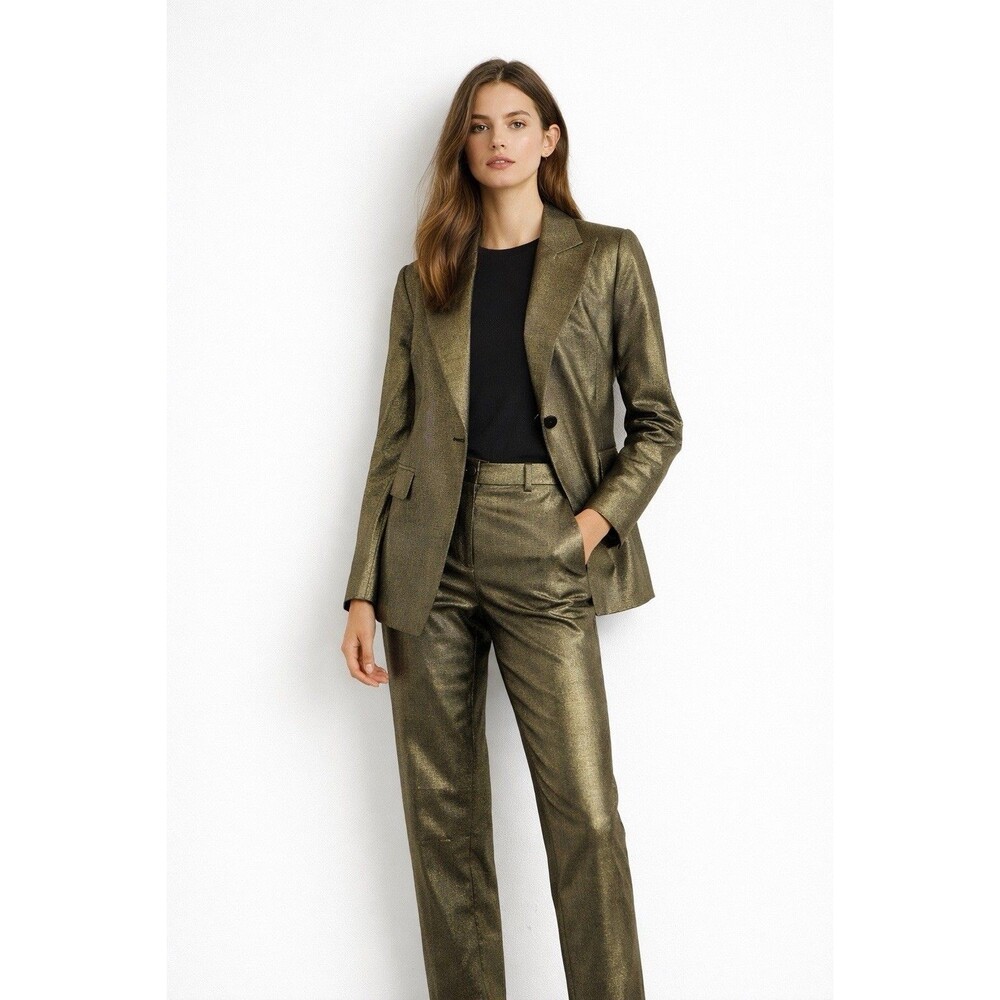 AllSaints Micah Blazer & Trousers Set Sz 0/2 Gold NWT Italian Cloth Chic Tailord